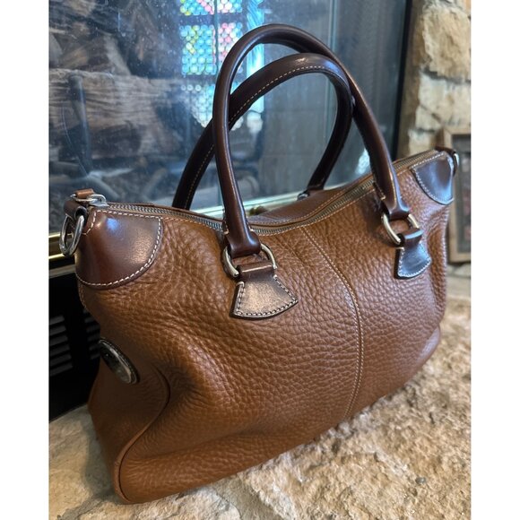 Dooney & Bourke Handbag Hobo All Weather Leather Brown Circular Logo - Picture 1 of 14